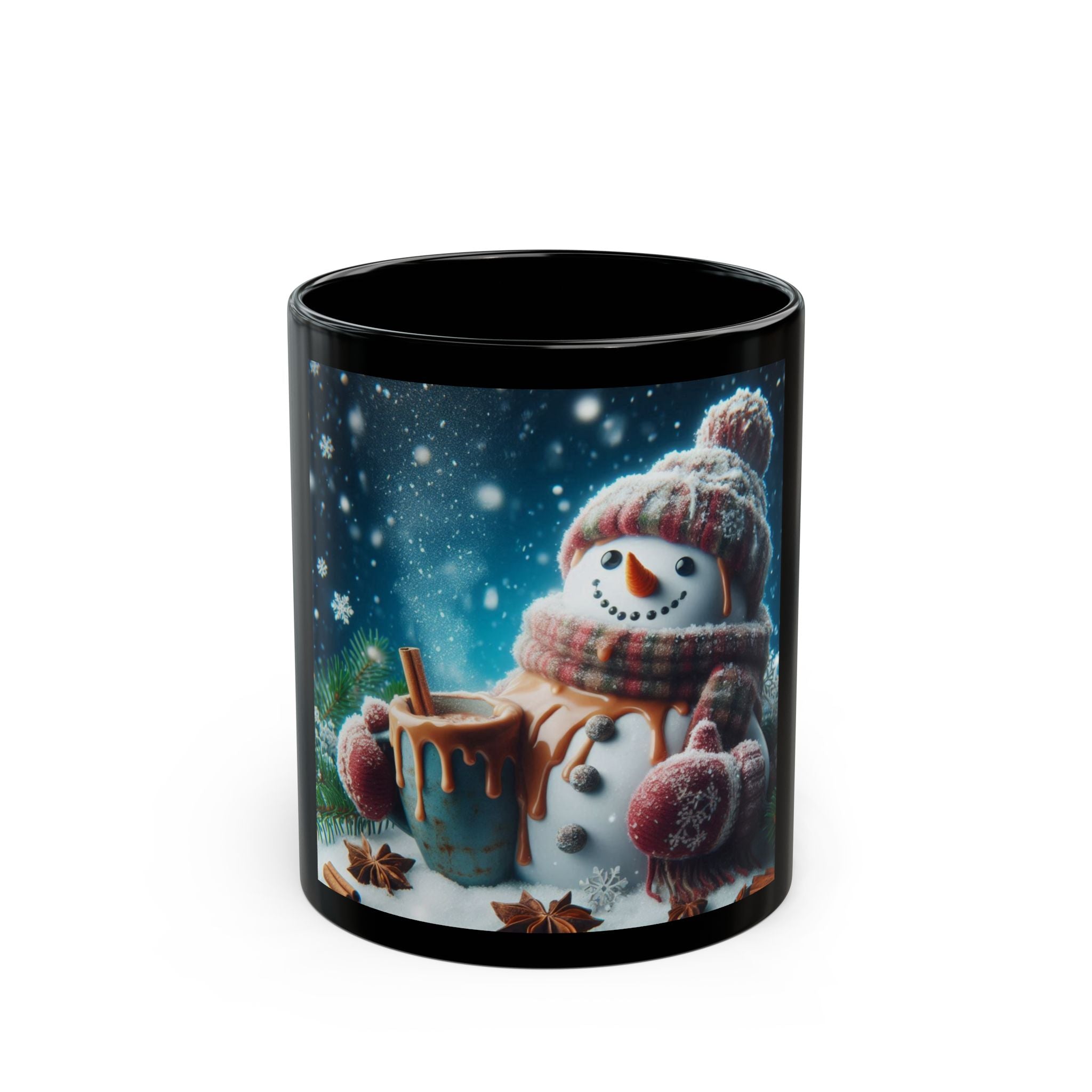 Snowman Black Mug