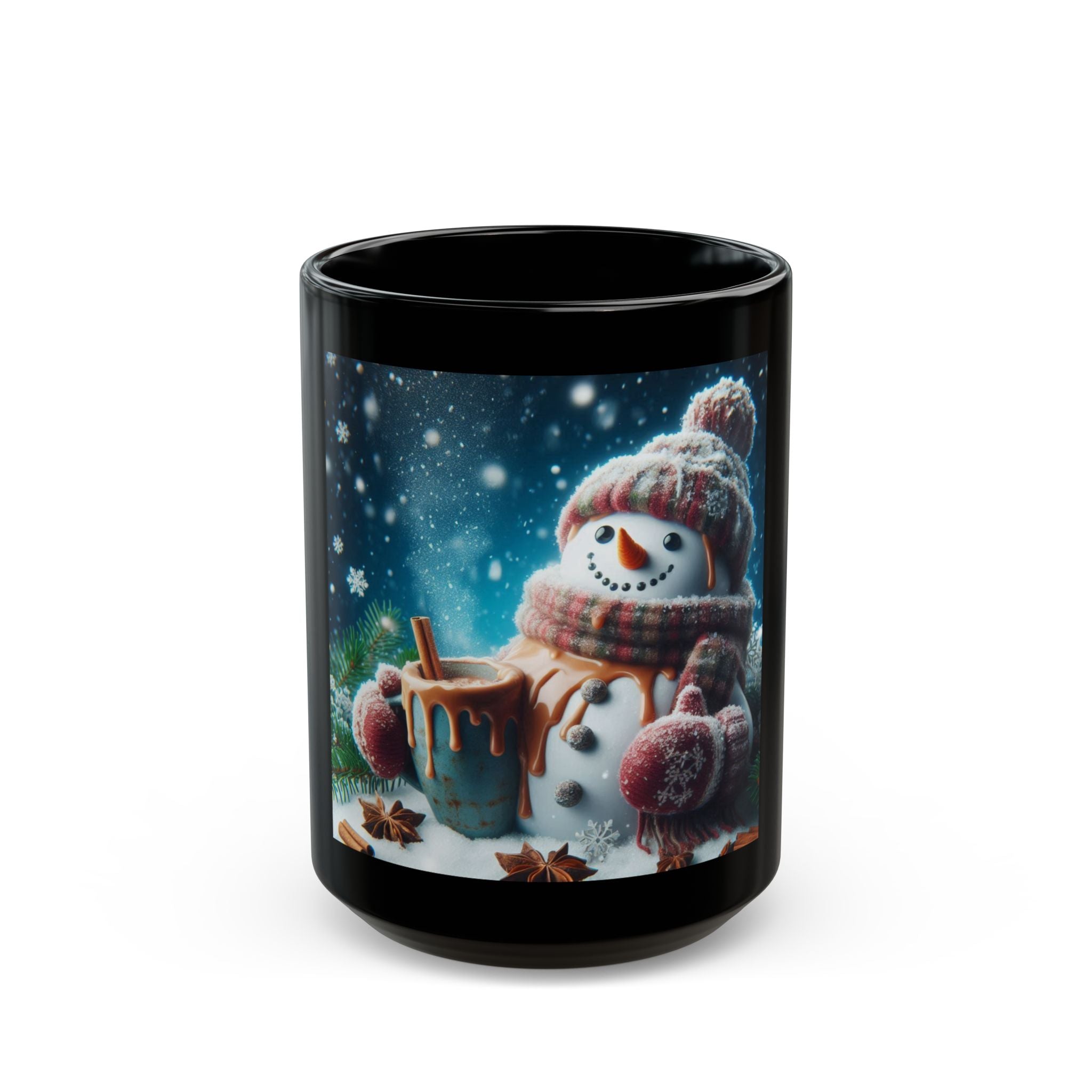 Snowman Black Mug