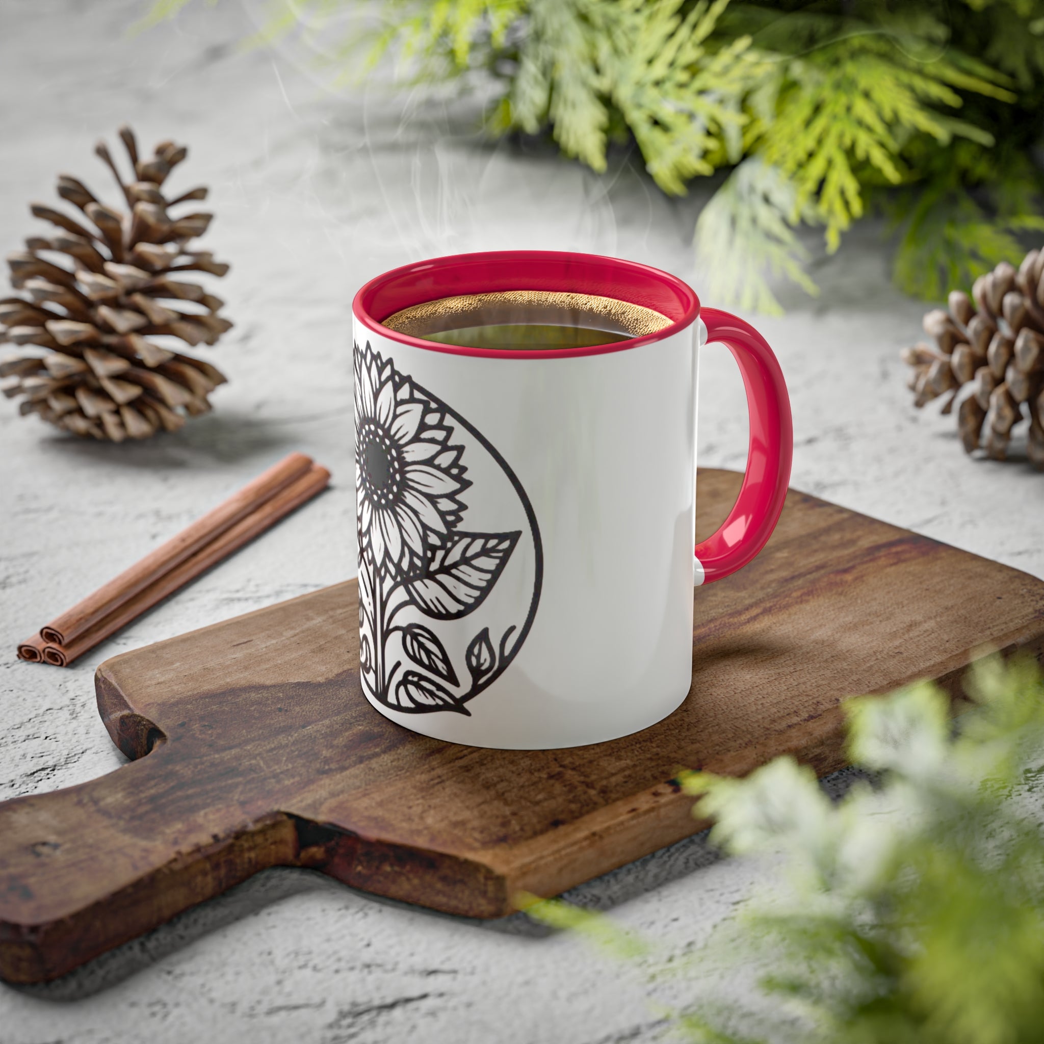 "White Sunflower" Colorful Mugs, 11oz