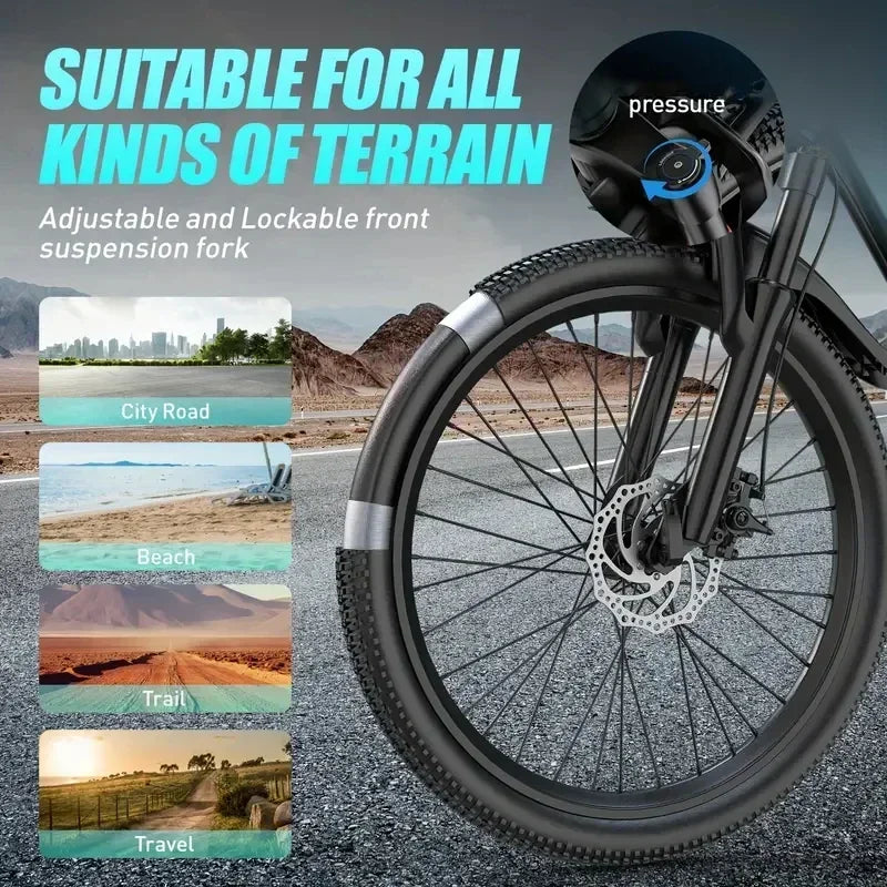 26"/24" Electric Mountain E‑Bike for Adults – 1000W Peak Motor, 36V 10.3Ah/13.3Ah Battery, 19.7 MPH Commuter Ebike