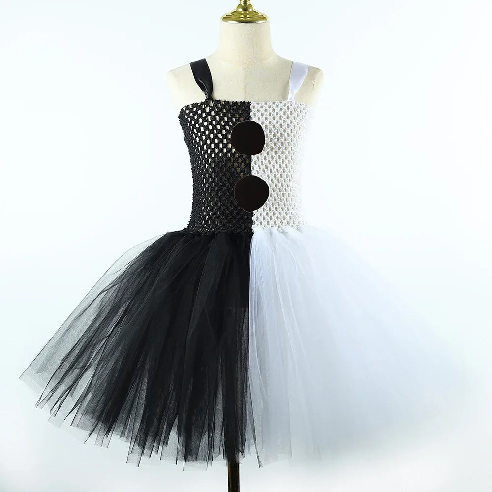 Terrifier Art the Clown Girl Costume | Black & White Tutu Dress | Kids Halloween Carnival Outfit