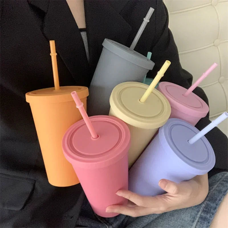 Double-layer Candy Color Straw Cup
