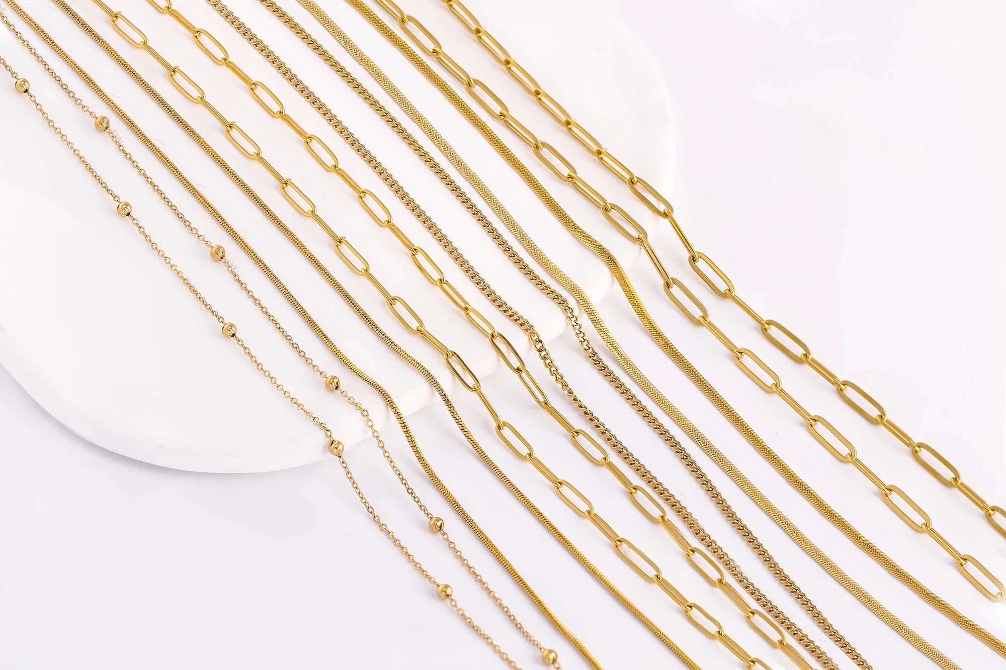 5‑Piece Stainless Steel Chain Necklace Set – Bead, Rope, Cuban, Paperclip & Snake Link Chains for Women, 18K Gold & Steel DIY Jewelry