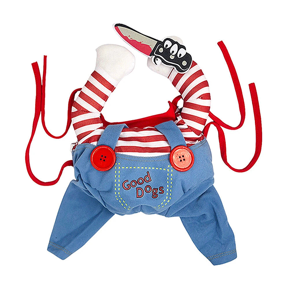 Funny Cat Halloween Costume | Pet Cosplay Jumpsuit for Small & Medium Dogs | Soft Warm Kitten Outfit with Foam Knife