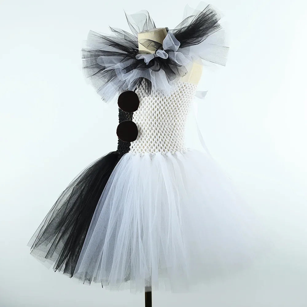 Terrifier Art the Clown Girl Costume | Black & White Tutu Dress | Kids Halloween Carnival Outfit