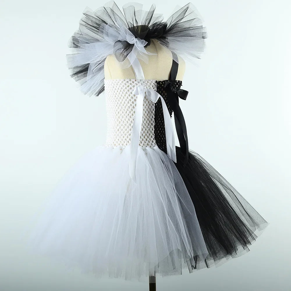 Terrifier Art the Clown Girl Costume | Black & White Tutu Dress | Kids Halloween Carnival Outfit