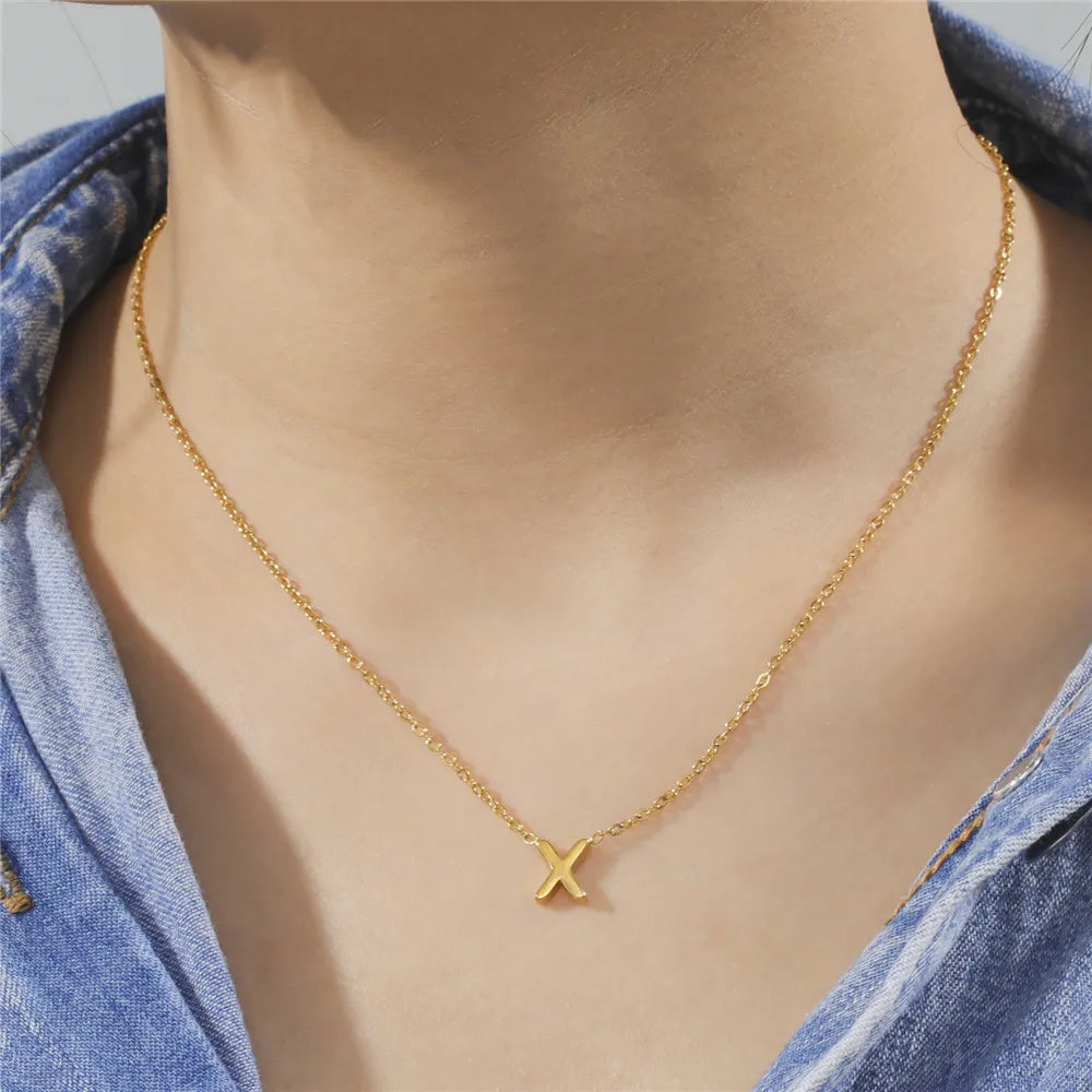 Minimalist Initial Necklace A–Z – Stainless Steel Letter Pendant Choker for Women (Gold & Steel)