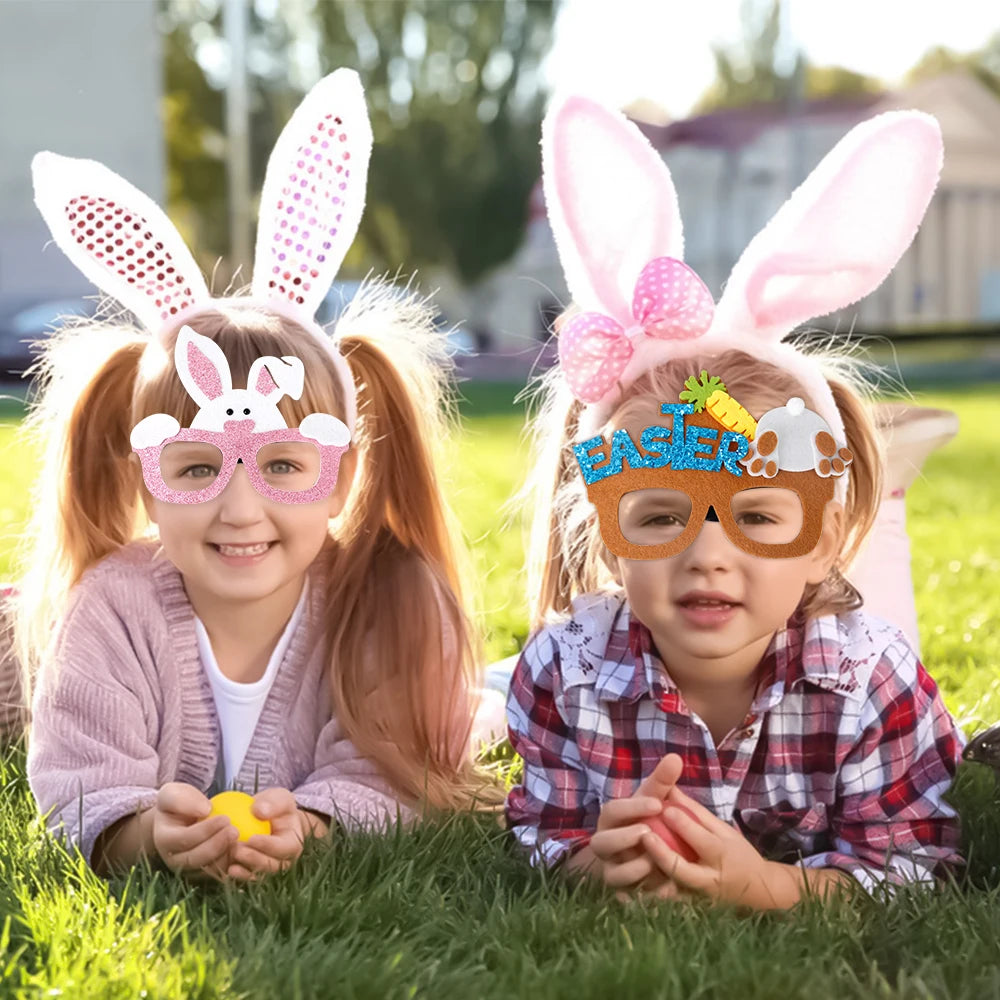 Easter Funny Glasses Props – Kids’ Cartoon Bunny & Eggshell Eyeglass Frames, Non‑Woven Fabric Easter Party Decorations & Gifts