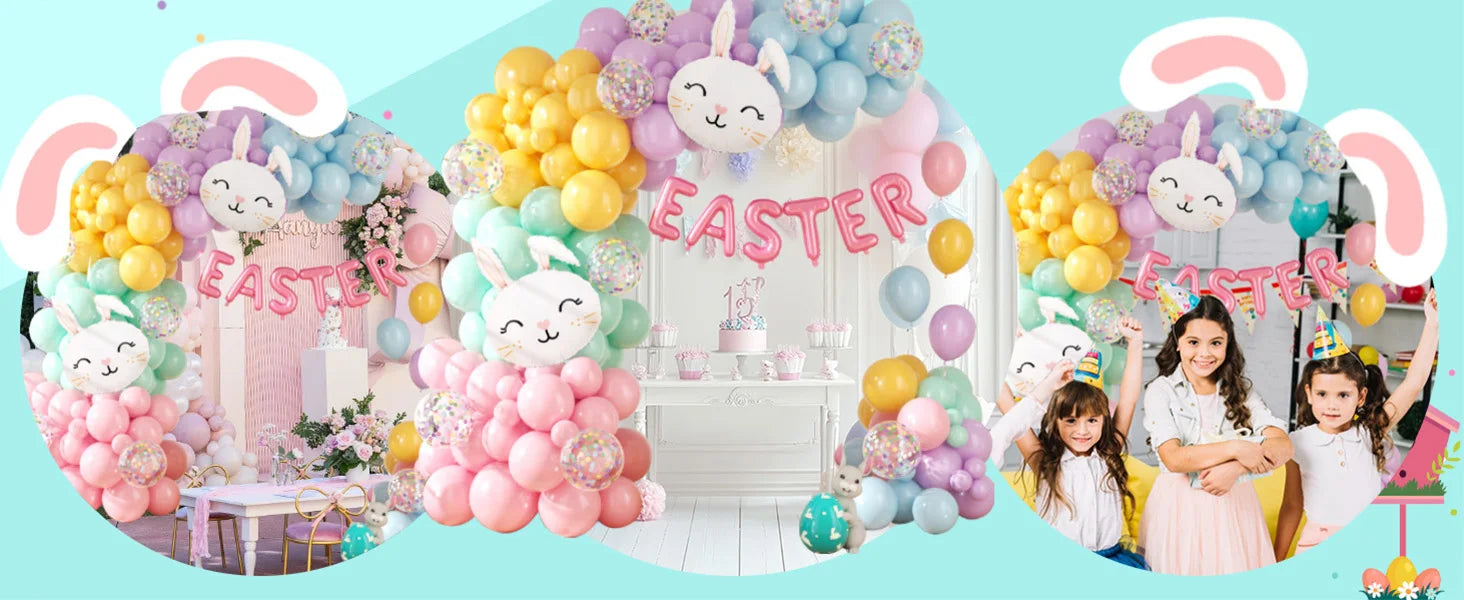 Easter Balloon Garland Arch Kit – Happy Easter Bunny Pastel Rainbow Balloons for Egg Hunt, Baby Shower & Spring Birthday Party Decorations (120 PCS)