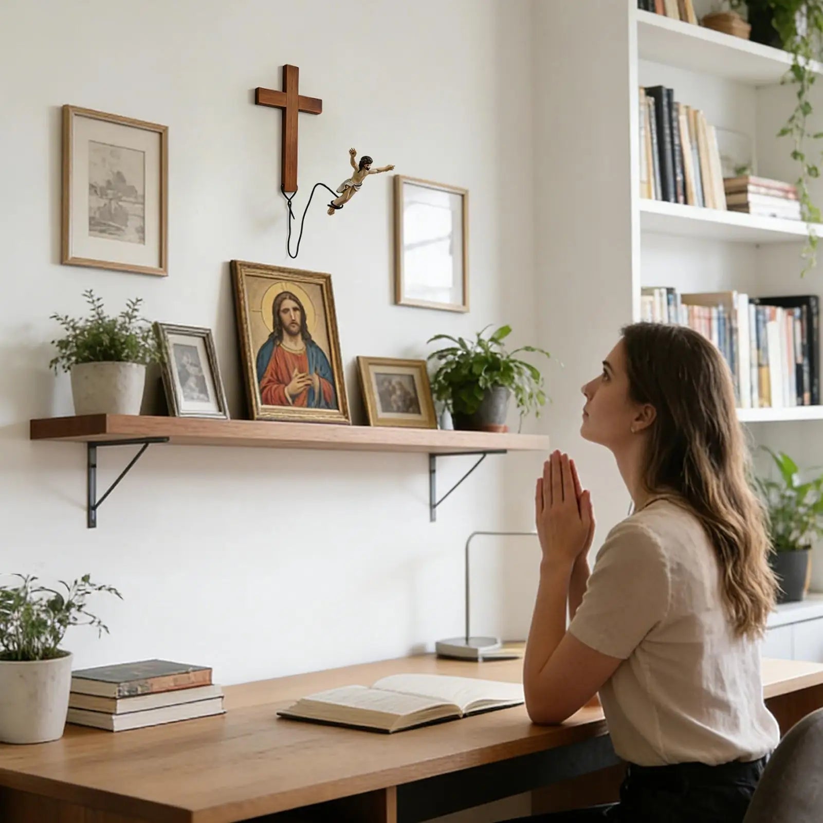 Jumping Jesus Figurine Wall Art