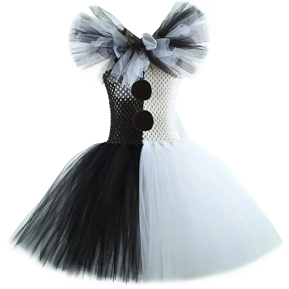 Terrifier Art the Clown Girl Costume | Black & White Tutu Dress | Kids Halloween Carnival Outfit