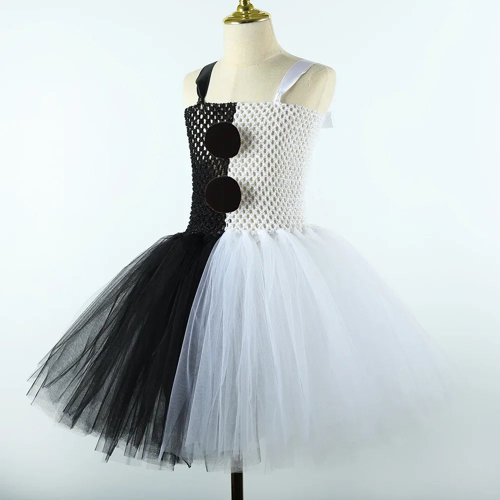 Terrifier Art the Clown Girl Costume | Black & White Tutu Dress | Kids Halloween Carnival Outfit