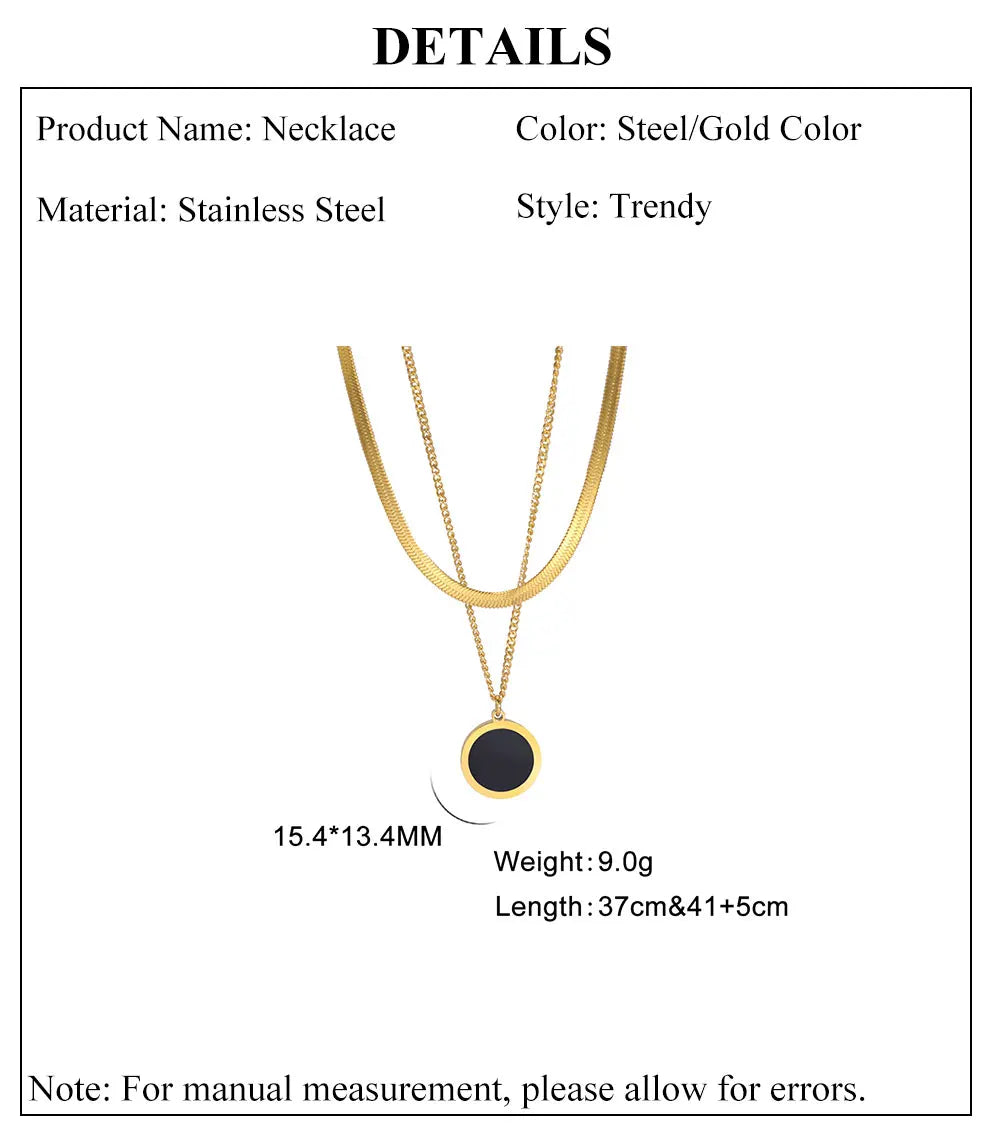 Multilayer Snake Chain Necklace for Women – Stainless Steel Round Disc Pendant (Gold & Steel)