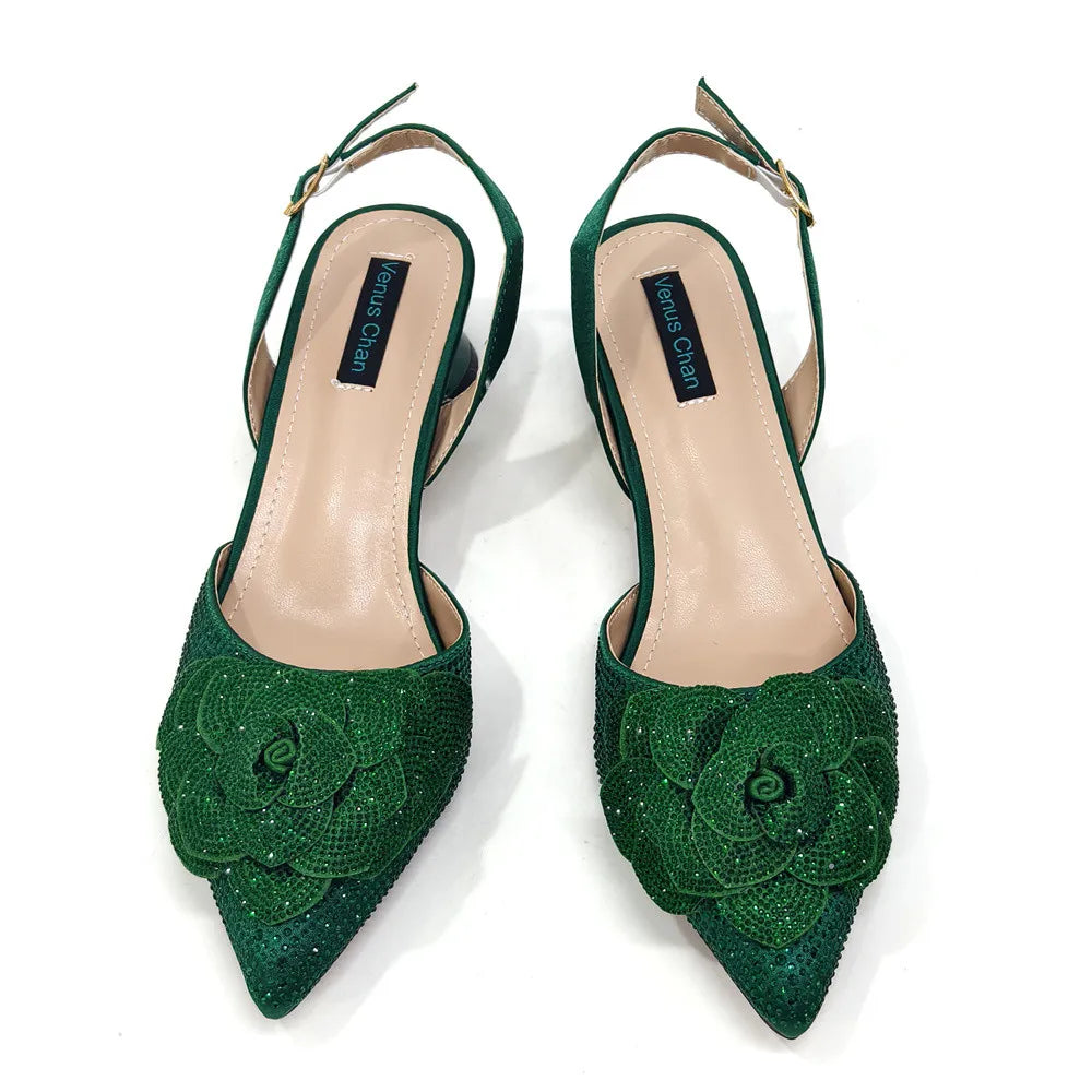 Women’s Peach Rhinestone Shoe & Bag Set – Elegant Slingback Pumps with Pearls Knot