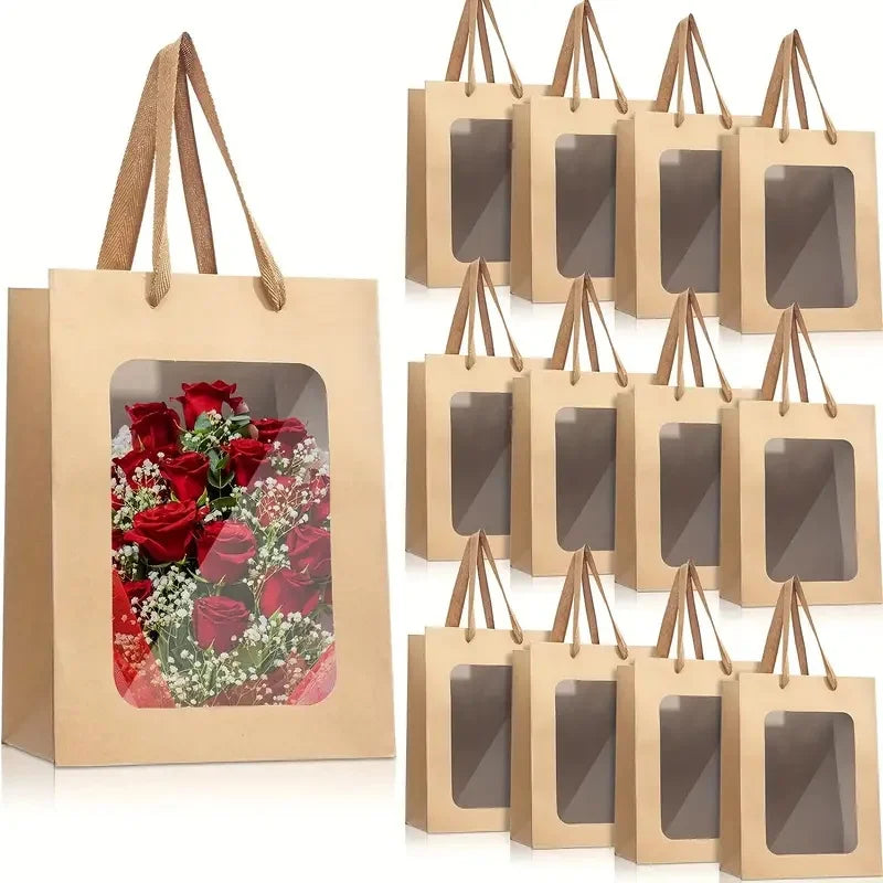 5/10pcs Transparent Window Gift Bags – White & Black Paperboard Packaging Boxes for Weddings, Birthdays, Parties, Baking & Takeout