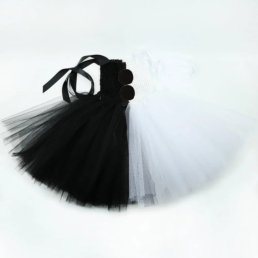 Terrifier Art the Clown Girl Costume | Black & White Tutu Dress | Kids Halloween Carnival Outfit