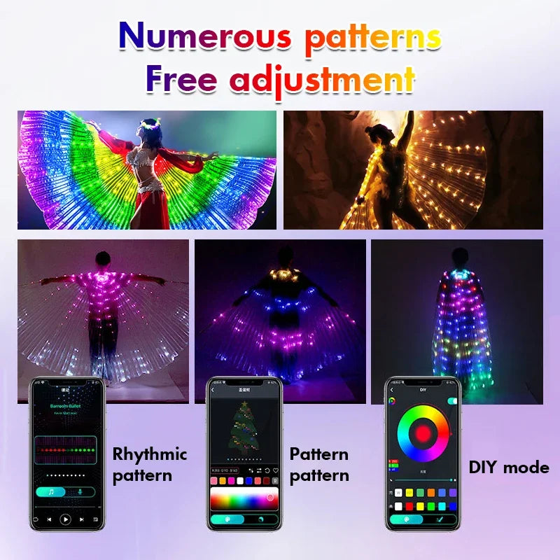 RGB IC LED Belly Dance Wings | Smart Remote Control Butterfly Costume | DIY Color Performance Props for Adults