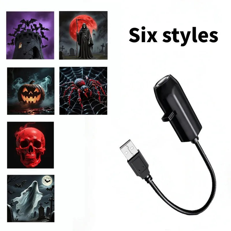 USB Halloween Ghost & Skull Projector Light | LED Switchable Pattern Night Lamp for Room, Ceiling & Window Décor