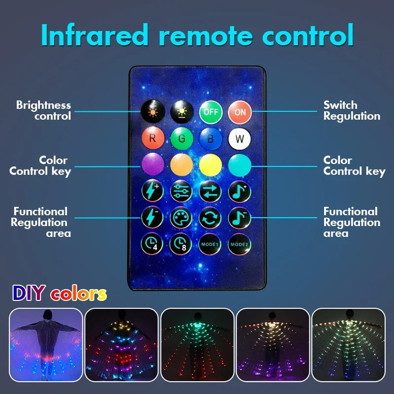 RGB IC LED Belly Dance Wings | Smart Remote Control Butterfly Costume | DIY Color Performance Props for Adults