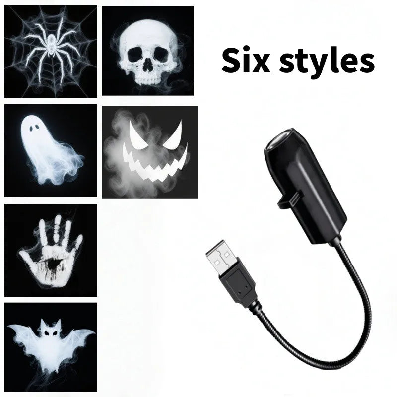 USB Halloween Ghost & Skull Projector Light | LED Switchable Pattern Night Lamp for Room, Ceiling & Window Décor