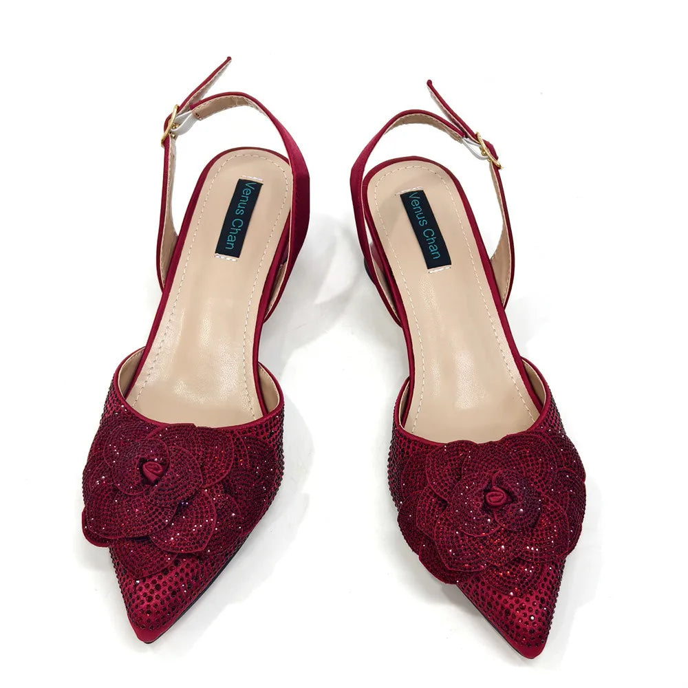 Women’s Peach Rhinestone Shoe & Bag Set – Elegant Slingback Pumps with Pearls Knot