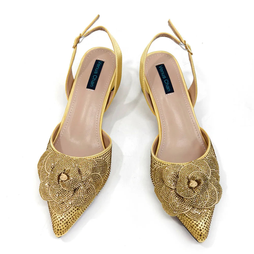 Women’s Peach Rhinestone Shoe & Bag Set – Elegant Slingback Pumps with Pearls Knot