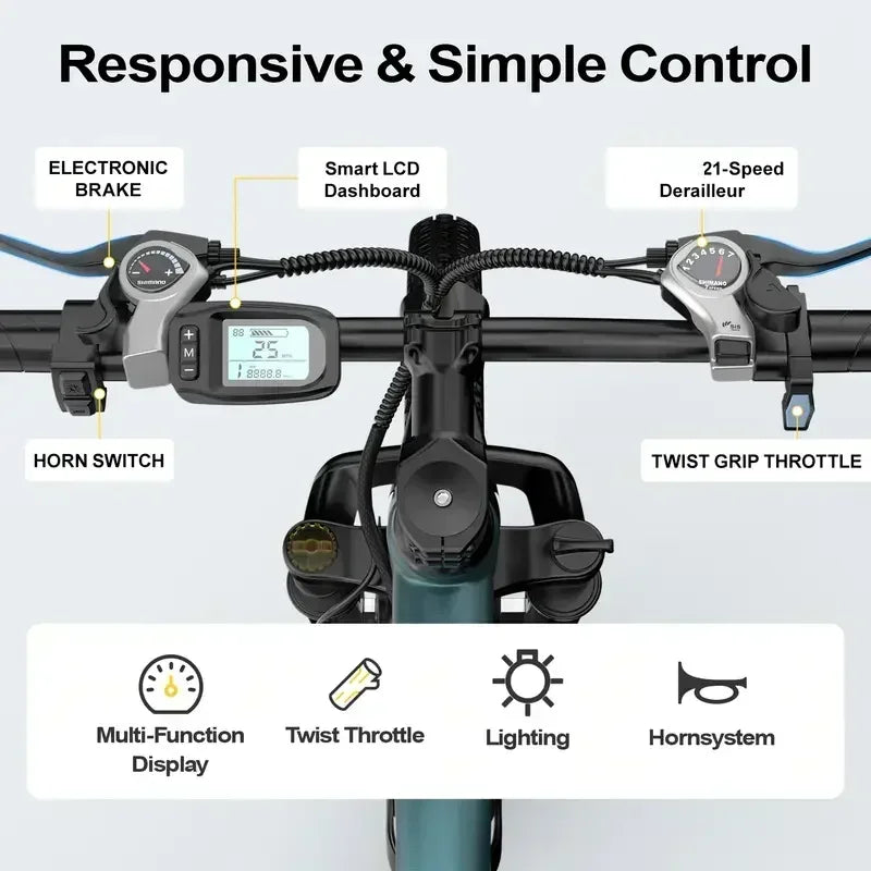 26"/24" Electric Mountain E‑Bike for Adults – 1000W Peak Motor, 36V 10.3Ah/13.3Ah Battery, 19.7 MPH Commuter Ebike