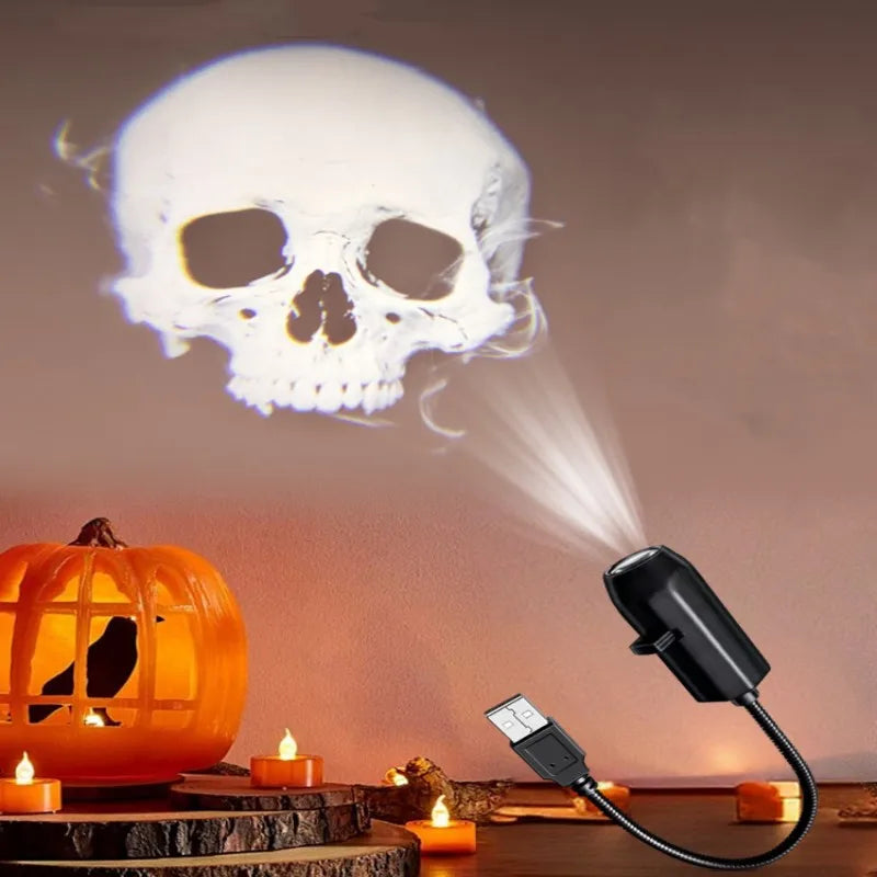 USB Halloween Ghost & Skull Projector Light | LED Switchable Pattern Night Lamp for Room, Ceiling & Window Décor