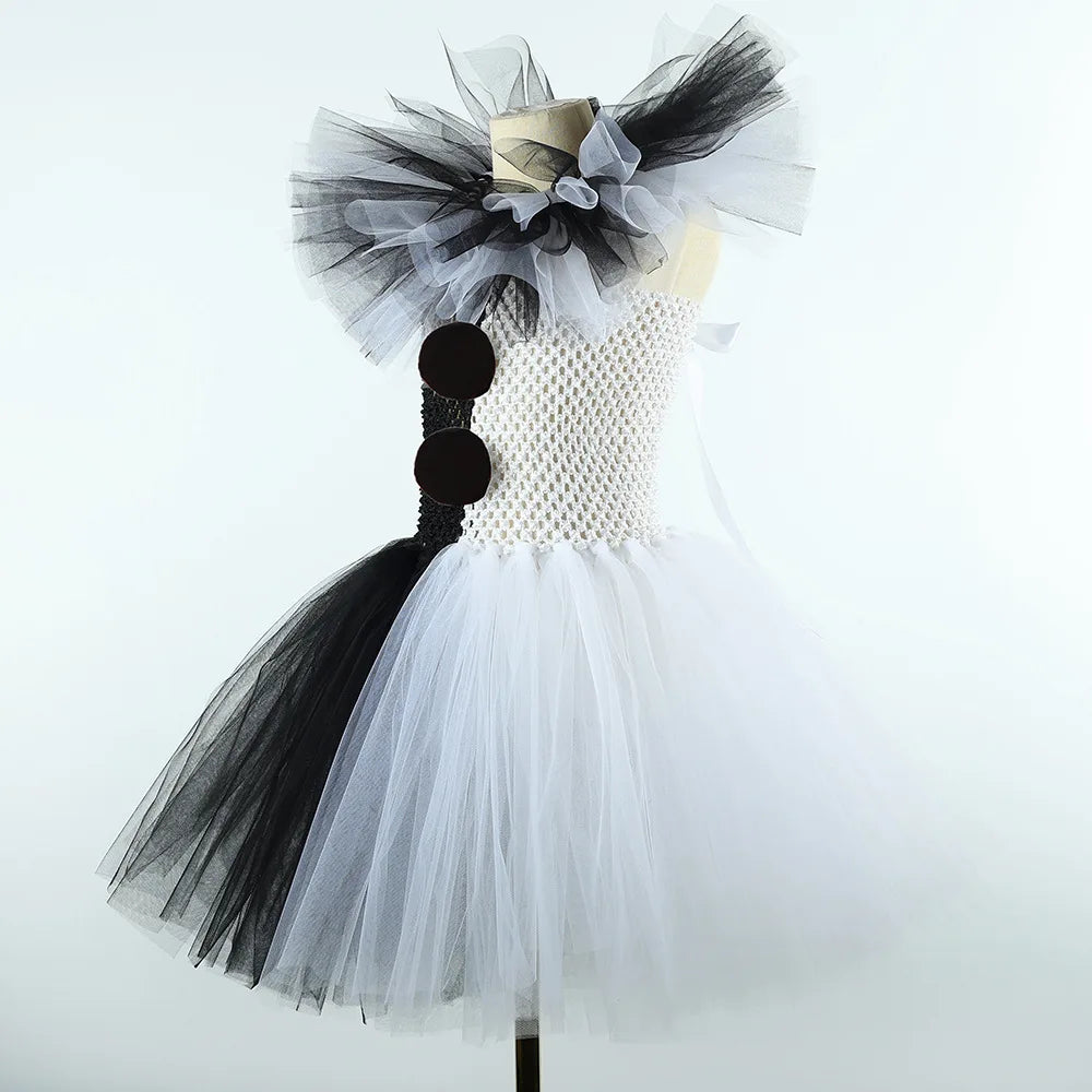 Terrifier Art the Clown Girl Costume | Black & White Tutu Dress | Kids Halloween Carnival Outfit