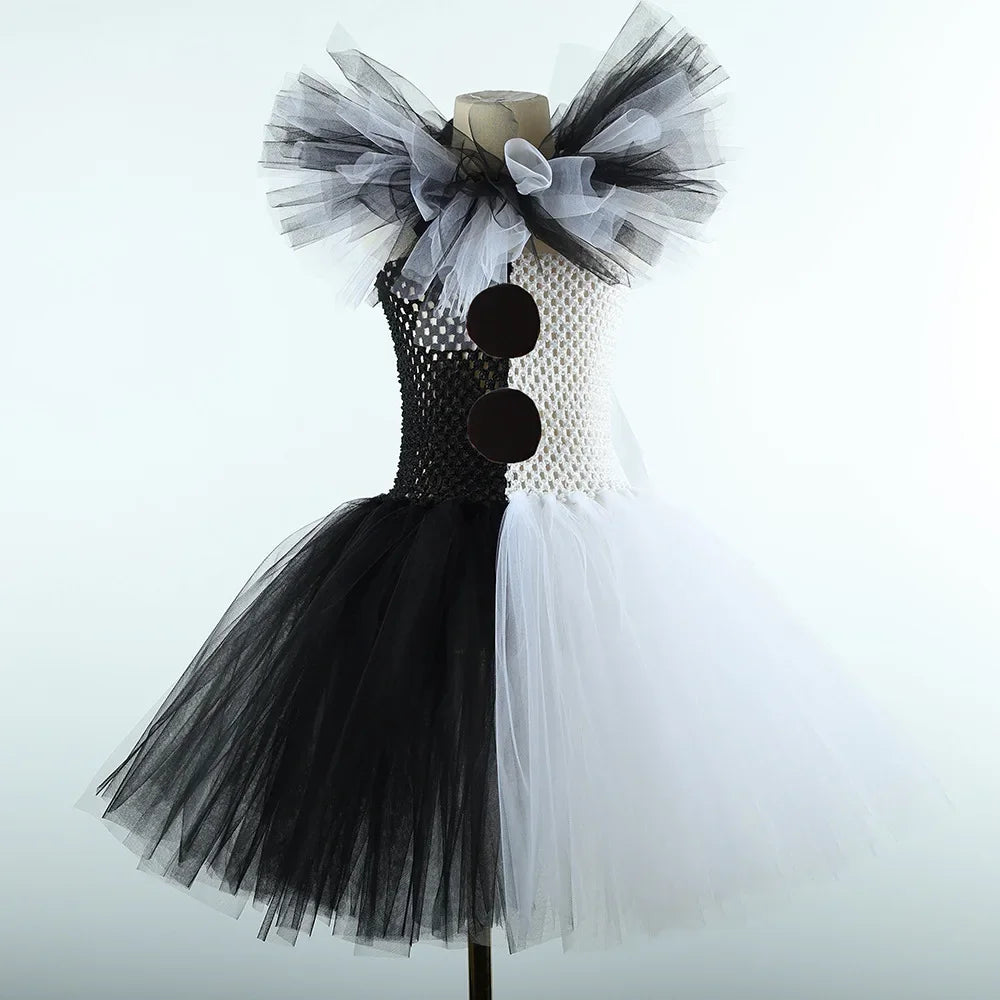 Terrifier Art the Clown Girl Costume | Black & White Tutu Dress | Kids Halloween Carnival Outfit