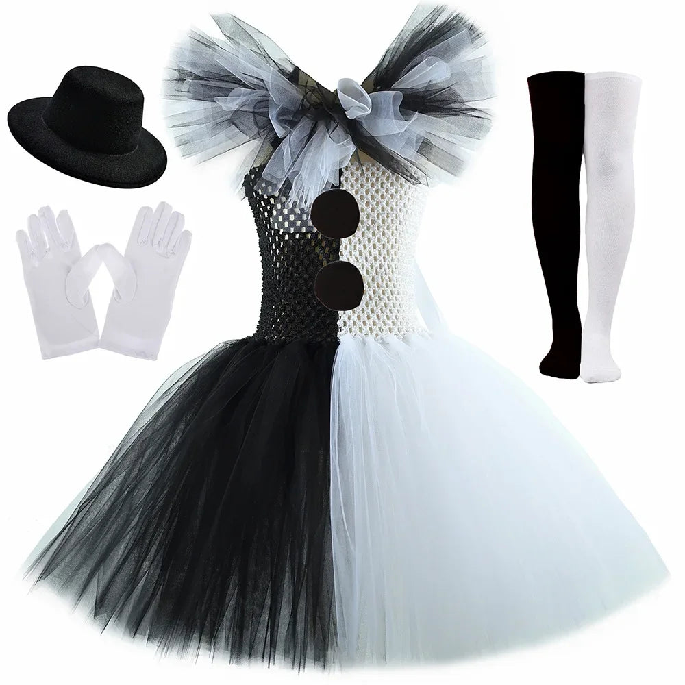 Terrifier Art the Clown Girl Costume | Black & White Tutu Dress | Kids Halloween Carnival Outfit