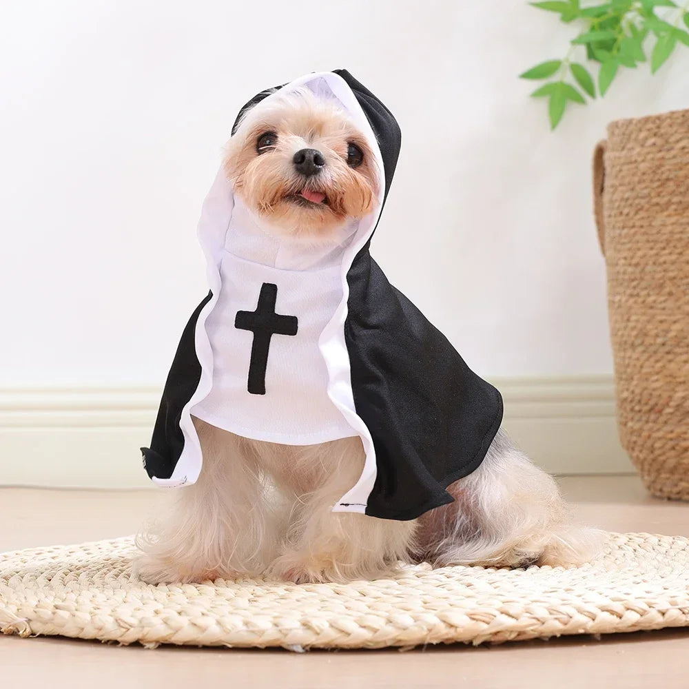 Funny Halloween Cat & Dog Nun Costume | Jesus Cross Cosplay Outfit for Small, Medium & Large Pets