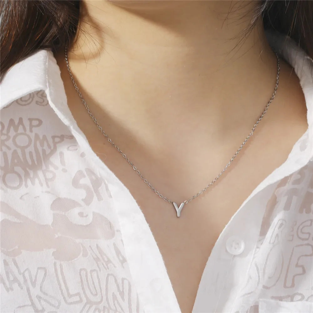 Minimalist Initial Necklace A–Z – Stainless Steel Letter Pendant Choker for Women (Gold & Steel)