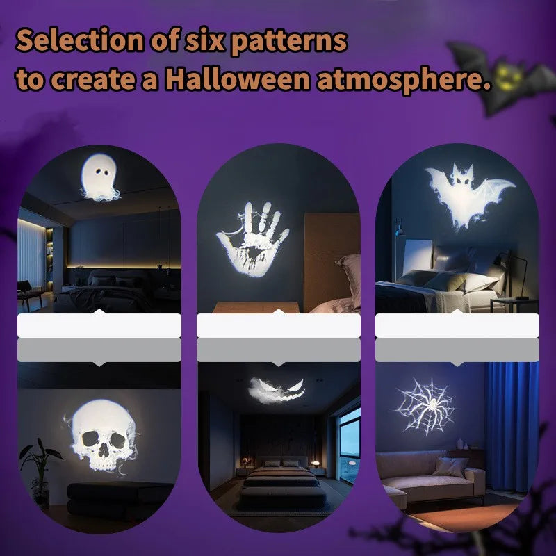 USB Halloween Ghost & Skull Projector Light | LED Switchable Pattern Night Lamp for Room, Ceiling & Window Décor