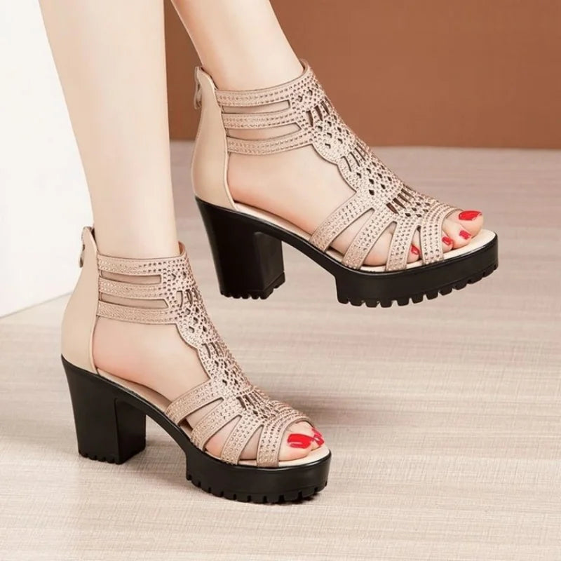 New Women's Fish Mouth Shoes Wedges Hollow Out Anti slip Sandals Ladies Casual Low Heel Sandals Fashion open toe Mujer Footwear