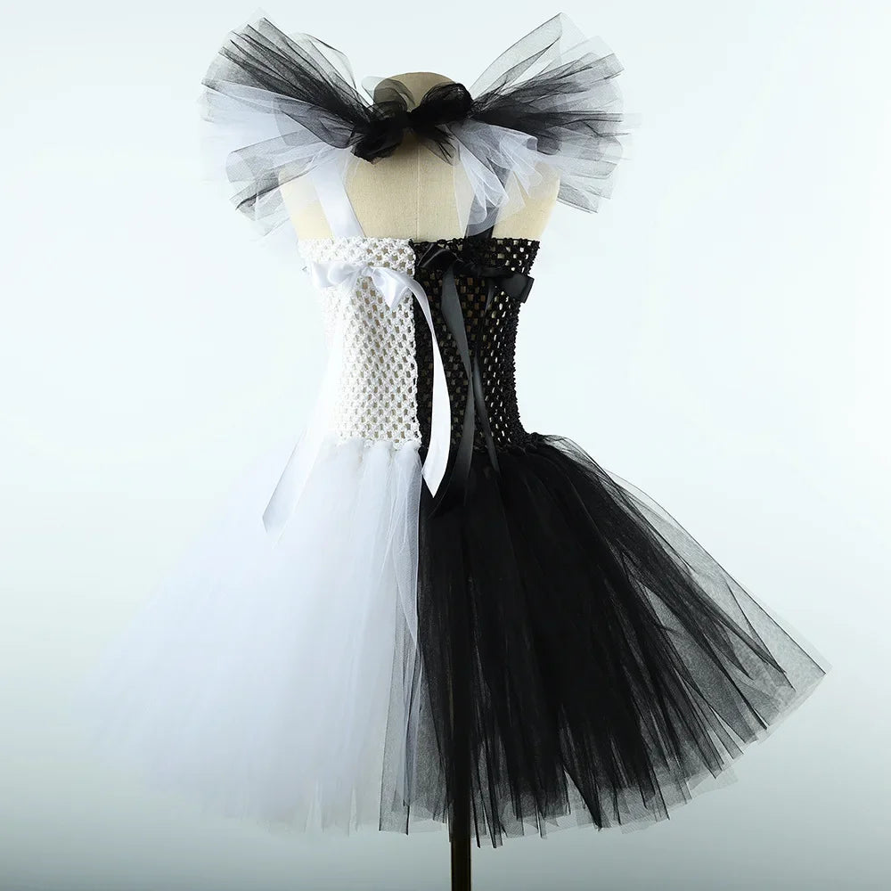 Terrifier Art the Clown Girl Costume | Black & White Tutu Dress | Kids Halloween Carnival Outfit