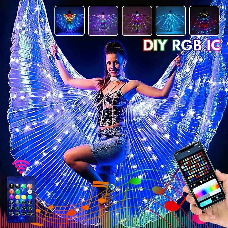RGB IC LED Belly Dance Wings | Smart Remote Control Butterfly Costume | DIY Color Performance Props for Adults
