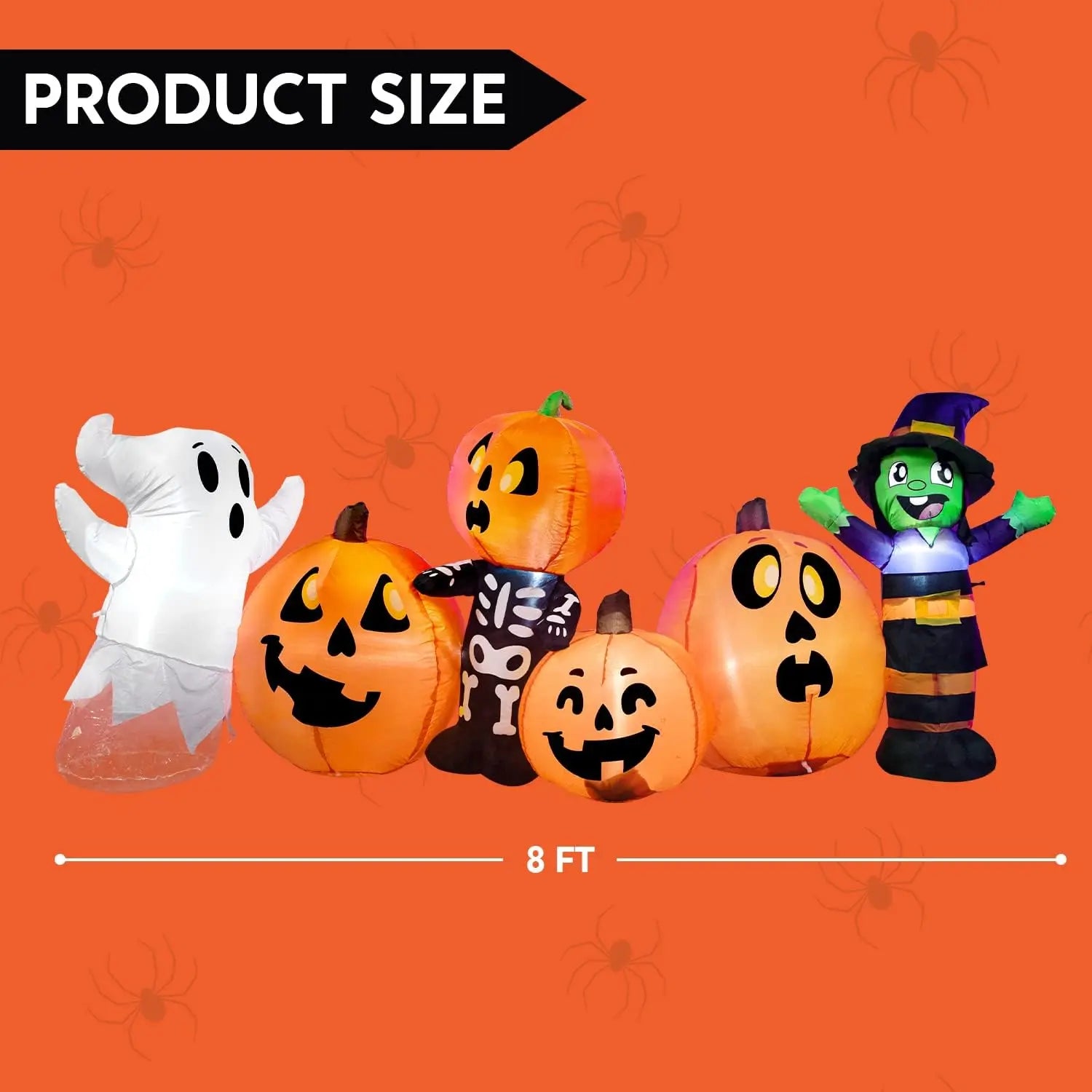 8 ft Halloween Inflatable Witch Ghost Skeleton & Pumpkin Patch | LED Outdoor Yard Decoration