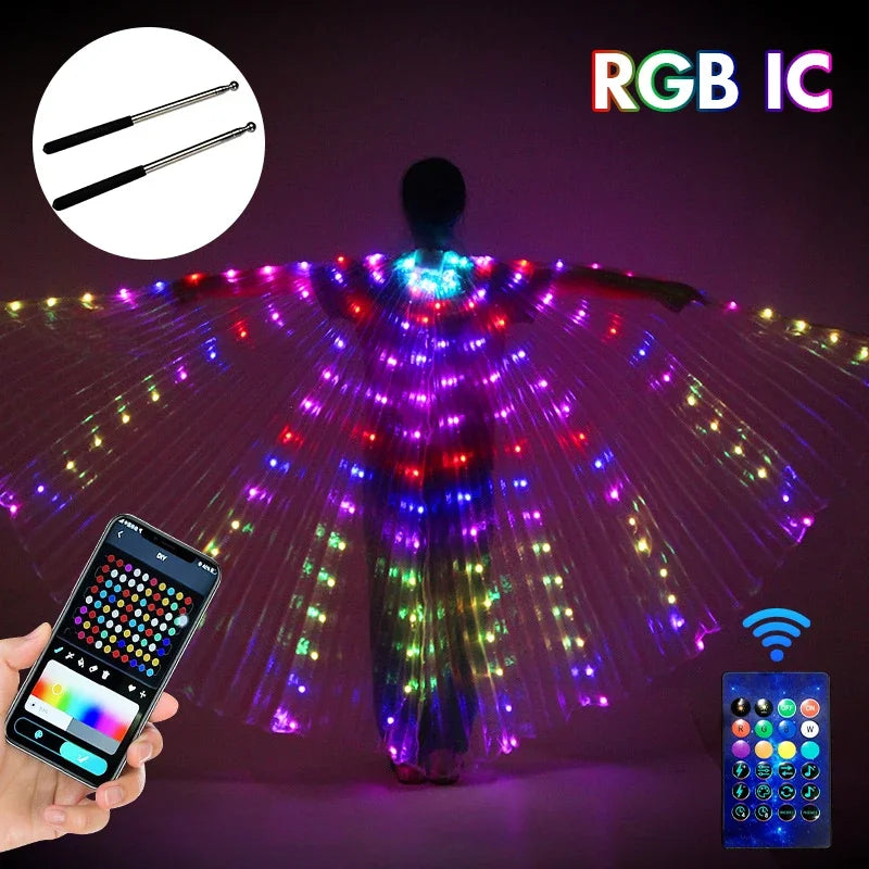 RGB IC LED Belly Dance Wings | Smart Remote Control Butterfly Costume | DIY Color Performance Props for Adults