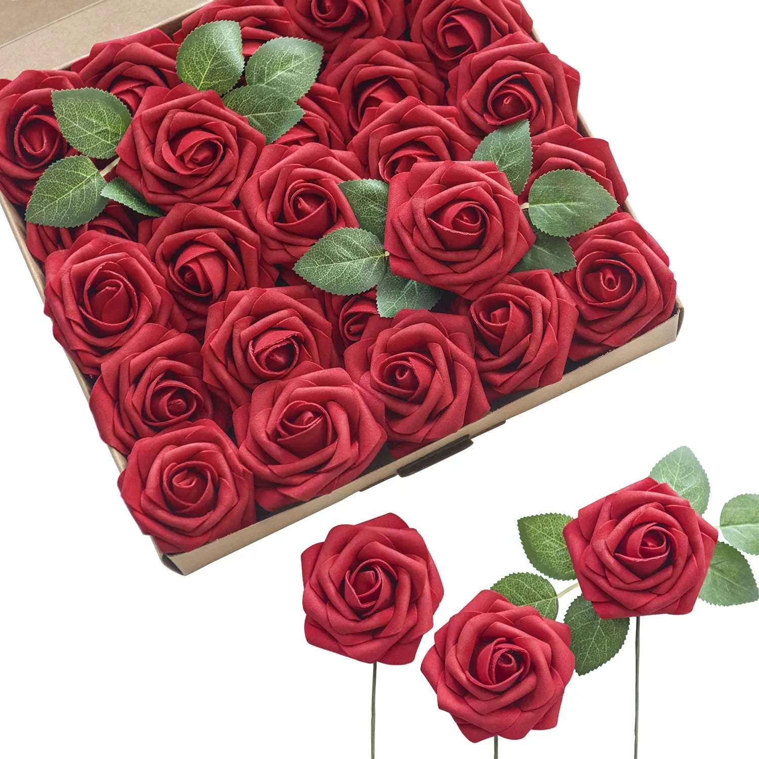 25pcs Real‑Looking Artificial Roses – Soft PE Foam Flower Heads for DIY Wedding Bouquets, Party Décor, Baby Shower & Home Arrangements