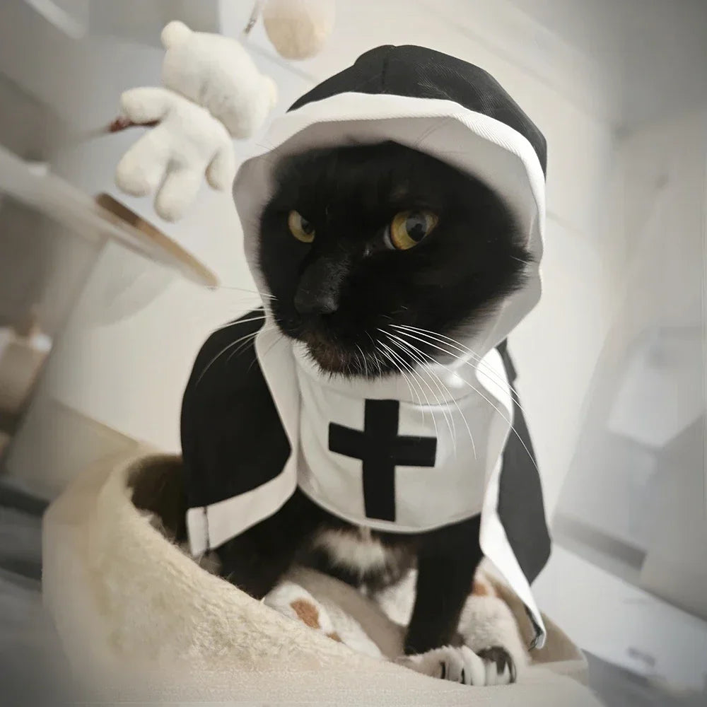 Funny Halloween Cat & Dog Nun Costume | Jesus Cross Cosplay Outfit for Small, Medium & Large Pets