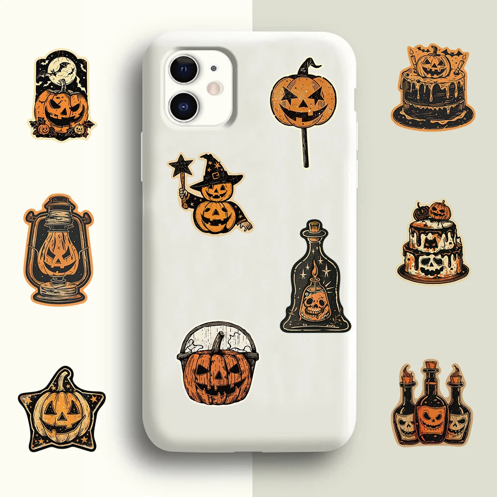 50/100PCS Retro Halloween Stickers | Terrifying Pumpkin Graffiti Pack for Luggage, Phone, Laptop & DIY Crafts