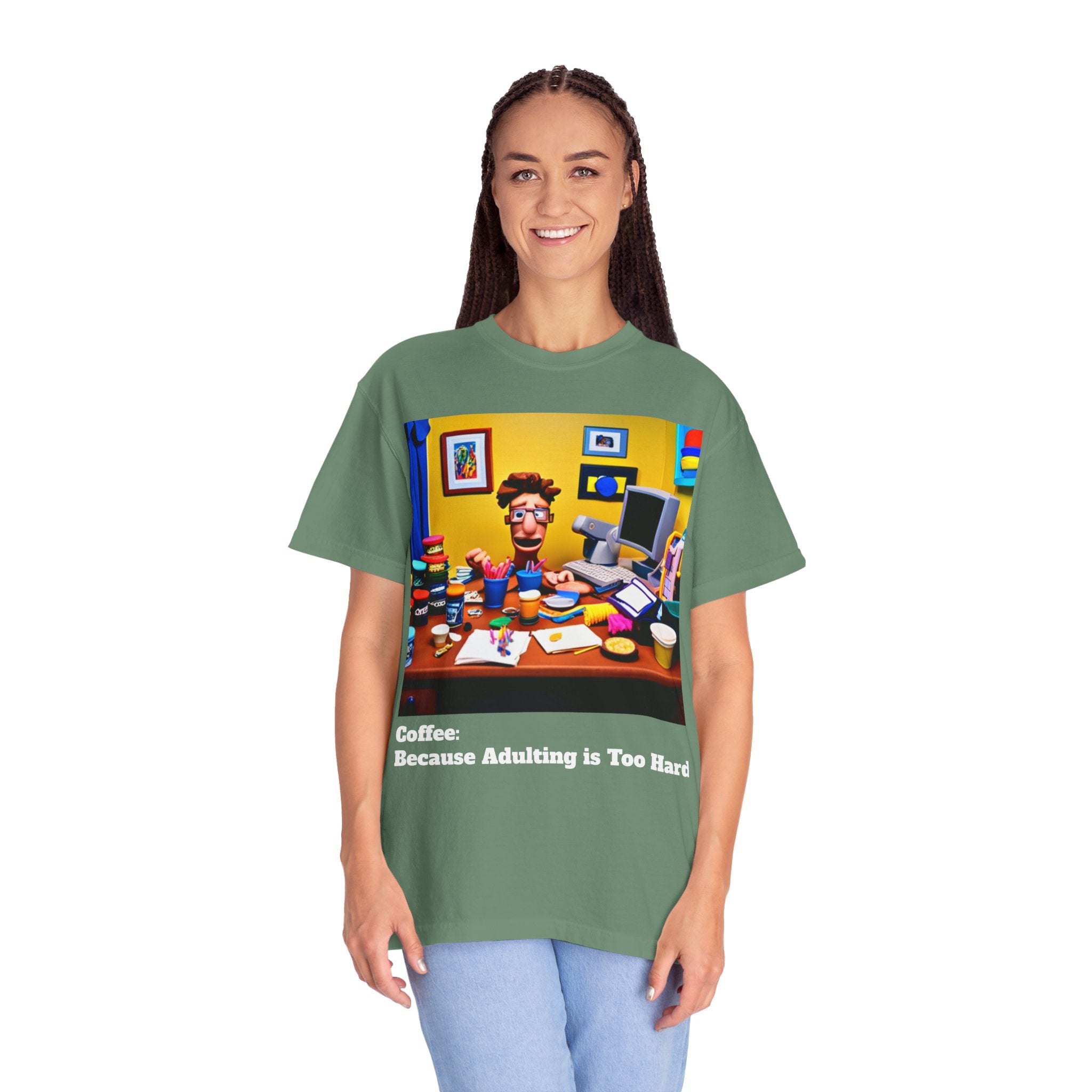 Unisex "Coffee: Because Adulting is Too Hard" Garment-Dyed T-shirt