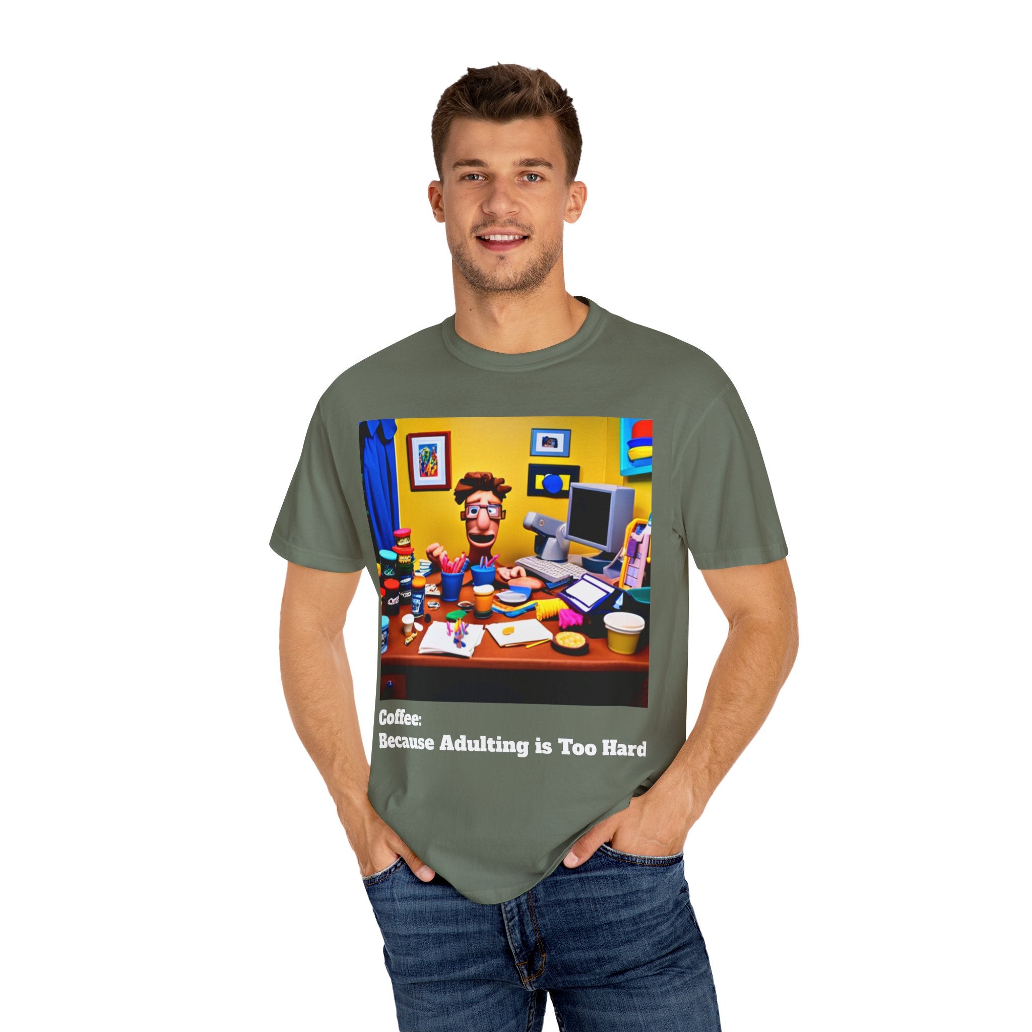 Unisex "Coffee: Because Adulting is Too Hard" Garment-Dyed T-shirt