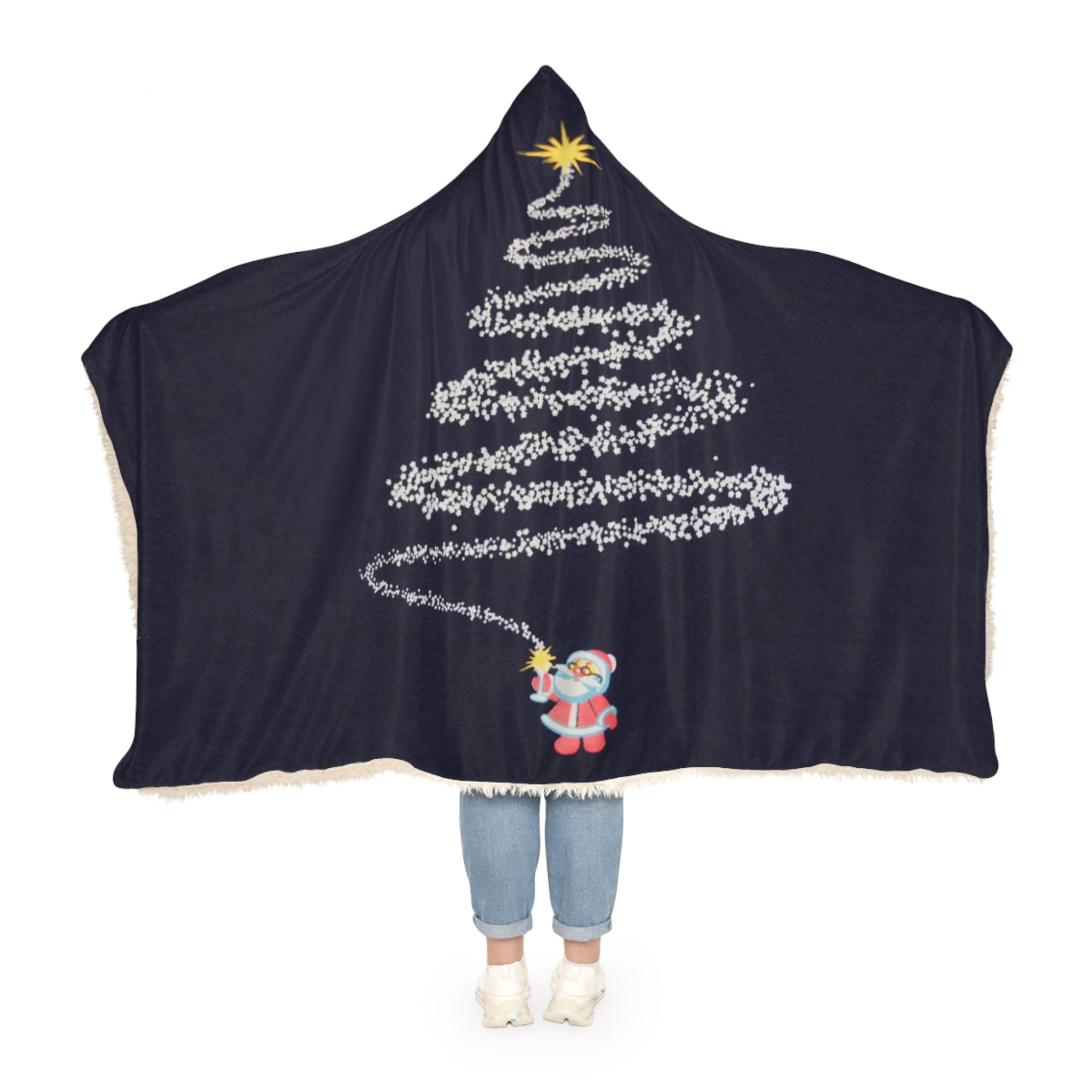 Fireworks Christmas Tree Pattern Hooded Snuggle Blanket