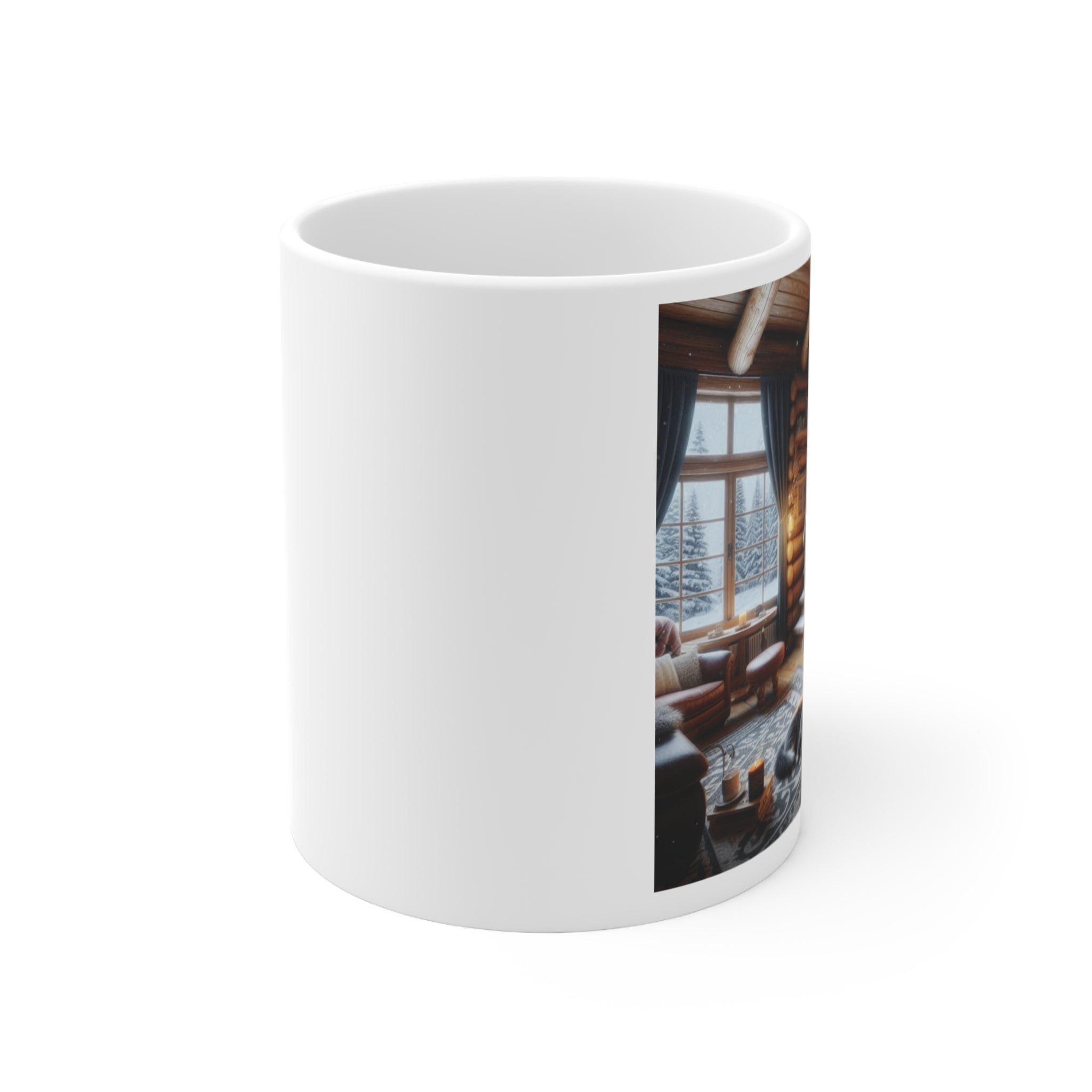 White Ceramic Log Cabin Mug, 11oz