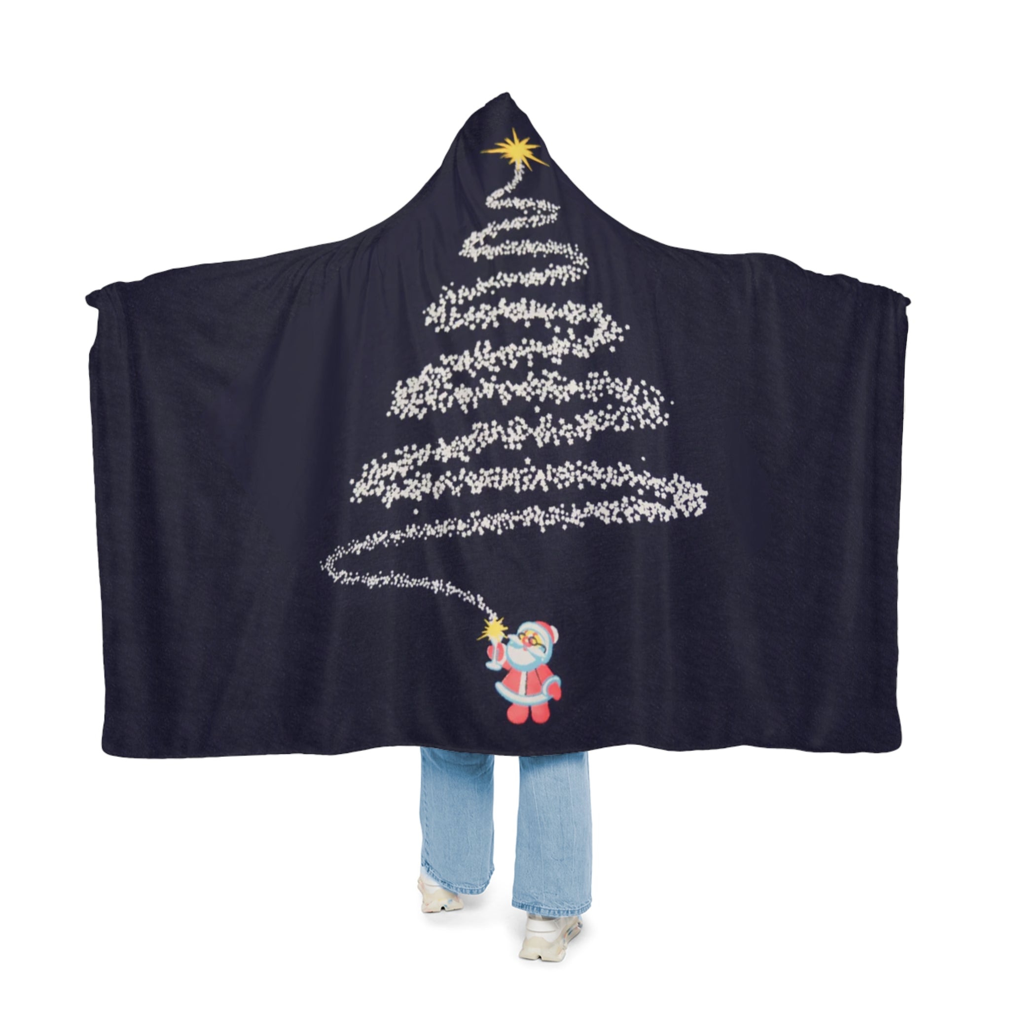Fireworks Christmas Tree Pattern Hooded Snuggle Blanket