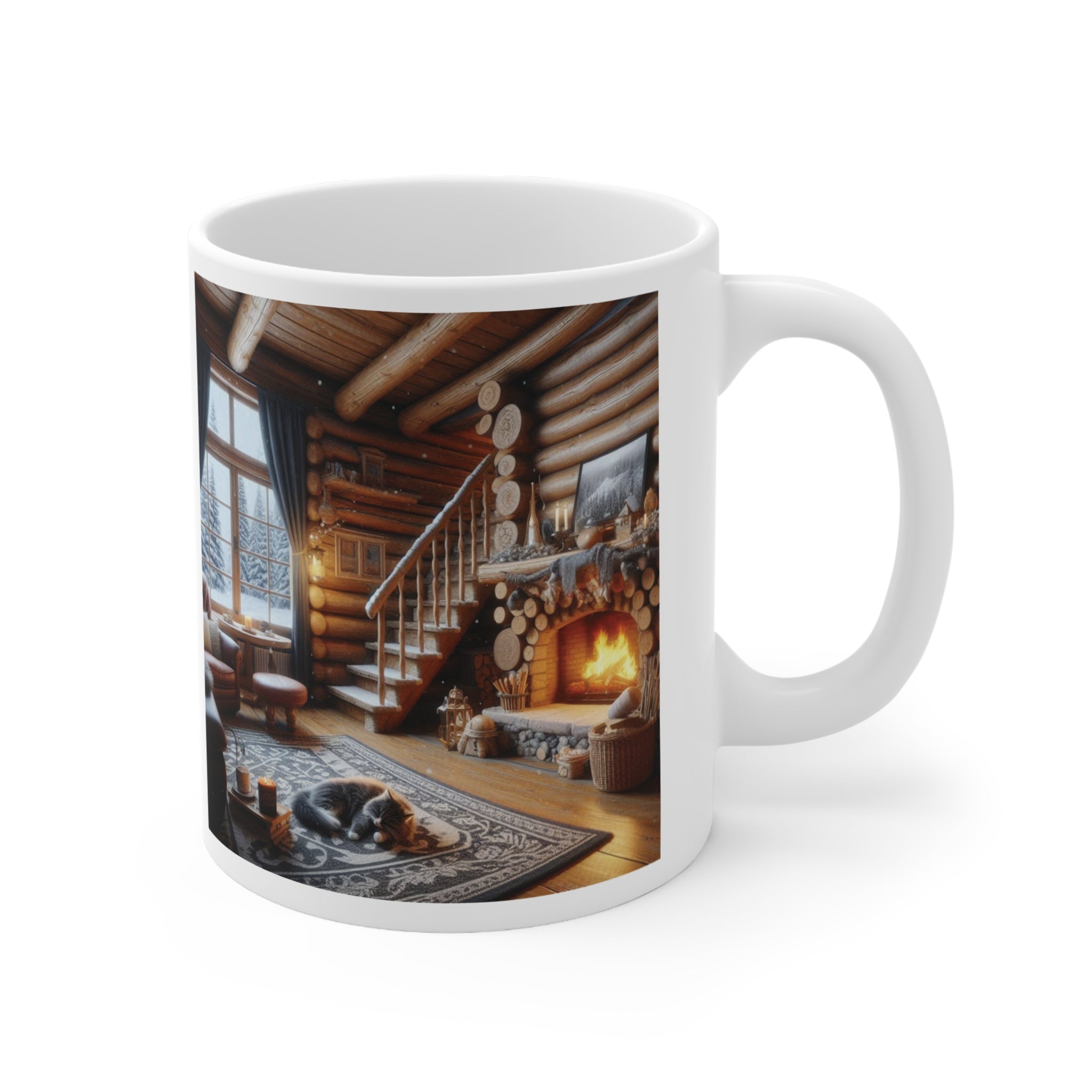 White Ceramic Log Cabin Mug, 11oz