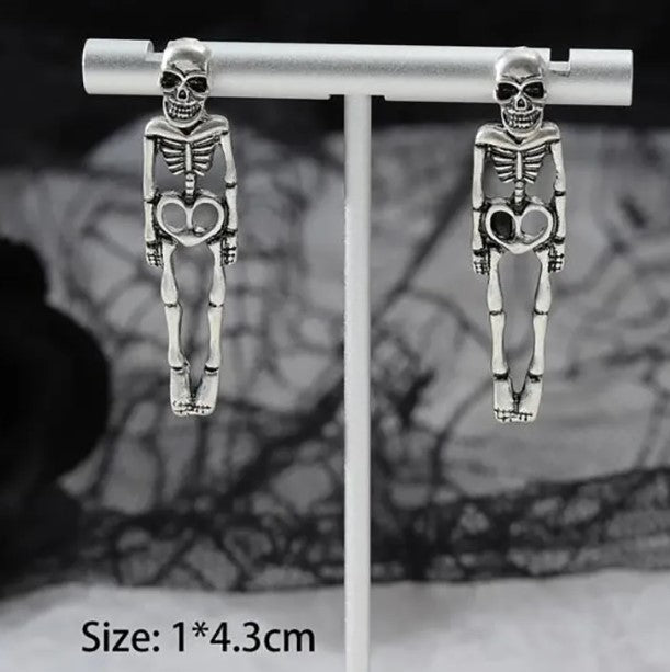 Halloween Skull Earrings – Gothic Skeleton Detachable Stud Earrings | Spooky Alloy Metal Jewelry for Women & Men