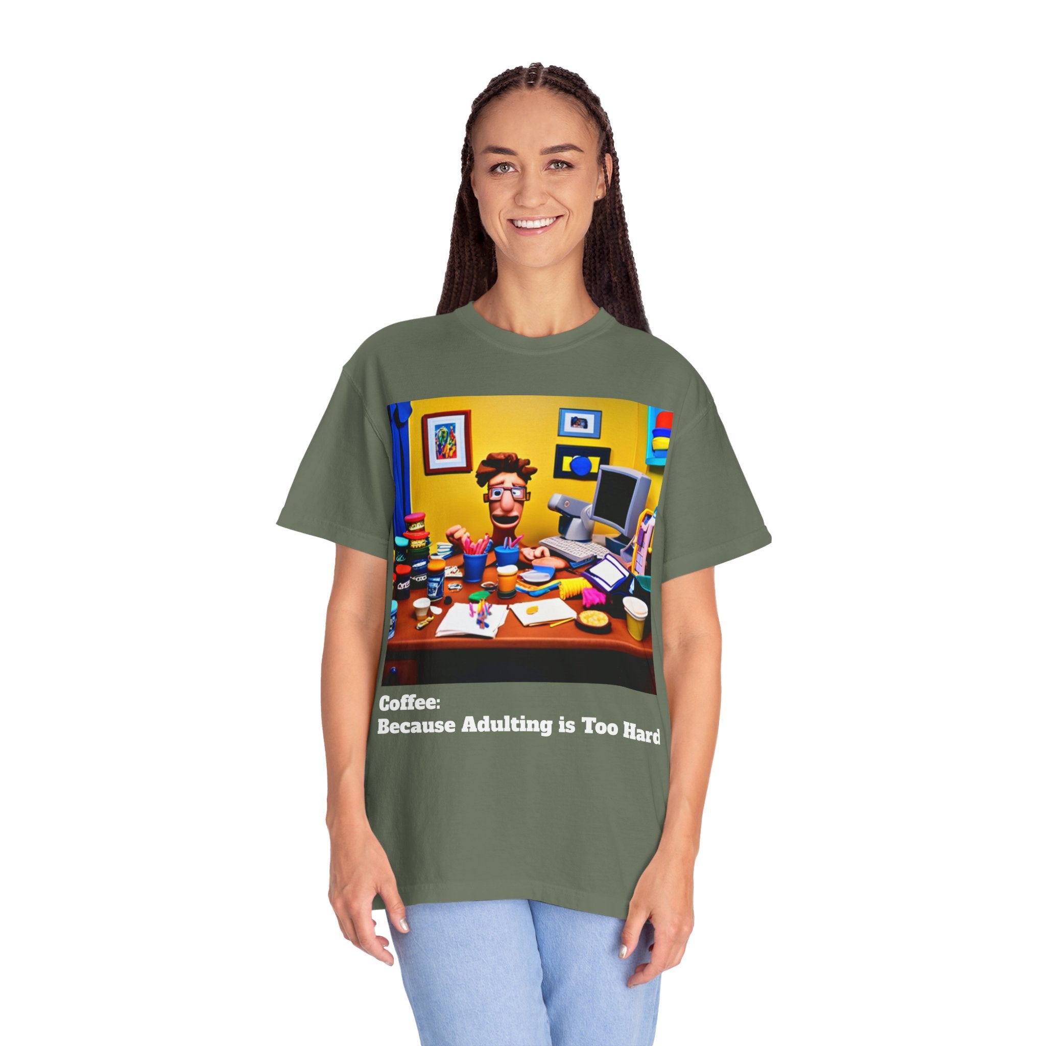 Unisex "Coffee: Because Adulting is Too Hard" Garment-Dyed T-shirt